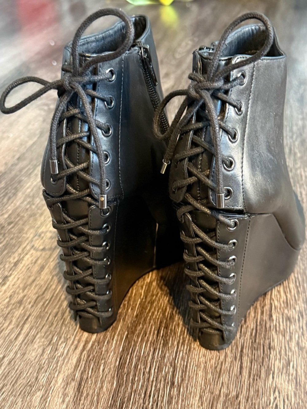 Gianni Bini soft leather Black Lace-Up Wedge Ankle Boots